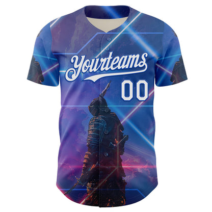 Custom Blue White-Thunder Blue 3D Pattern Design Outer Space Authentic Baseball Jersey - Sky-Custom