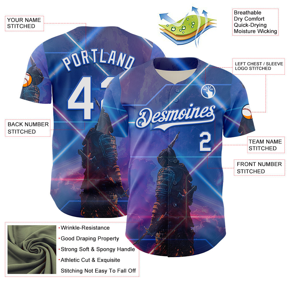 Custom Blue White-Thunder Blue 3D Pattern Design Outer Space Authentic Baseball Jersey - Sky-Custom