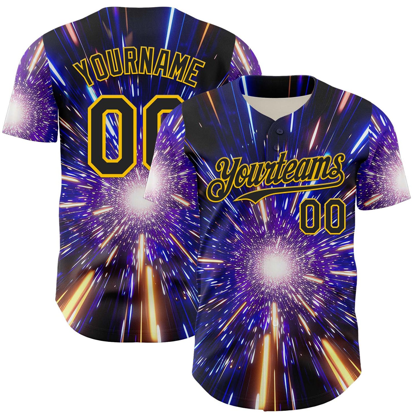 Custom Blue Black-Yellow 3D Pattern Design Outer Space Time Travel Authentic Baseball Jersey - Sky-Custom