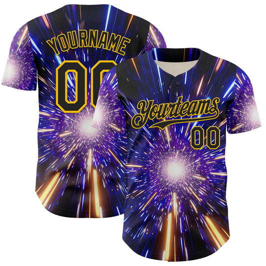 Custom Blue Black-Yellow 3D Pattern Design Outer Space Time Travel Authentic Baseball Jersey - Sky-Custom