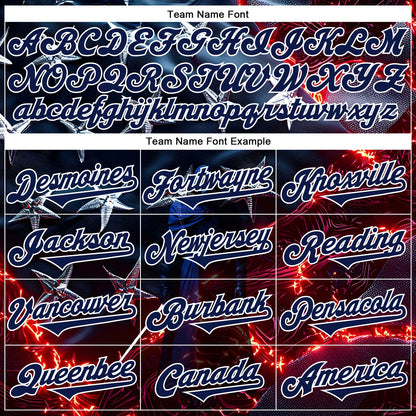 Custom Blue Navy-White 3D Pattern Design Outer Space Light Swords American Flag Authentic Baseball Jersey - Sky-Custom