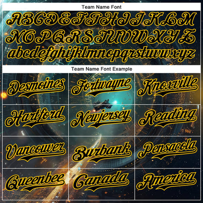 Custom Blue Black-Yellow 3D Pattern Design Outer Space Starships Authentic Baseball Jersey - Sky-Custom