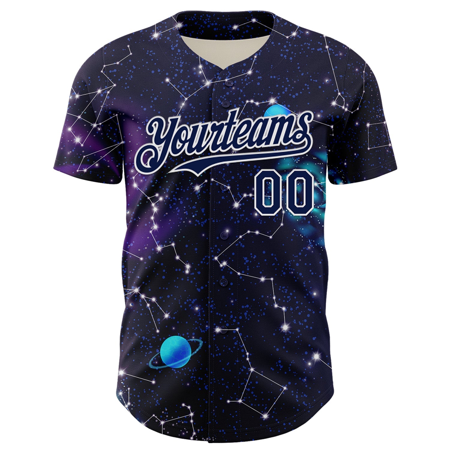 Custom Dark Purple Navy-White 3D Pattern Design Outer Space Galaxy Solar Authentic Baseball Jersey - Sky-Custom