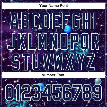 Custom Dark Purple Navy-White 3D Pattern Design Outer Space Galaxy Solar Authentic Baseball Jersey - Sky-Custom