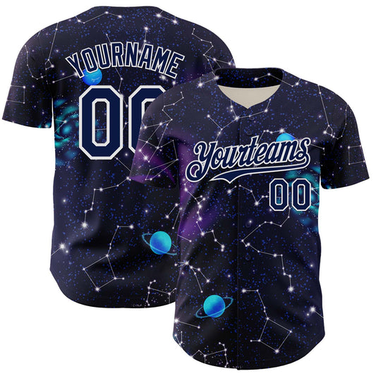Custom Dark Purple Navy-White 3D Pattern Design Outer Space Galaxy Solar Authentic Baseball Jersey - Sky-Custom