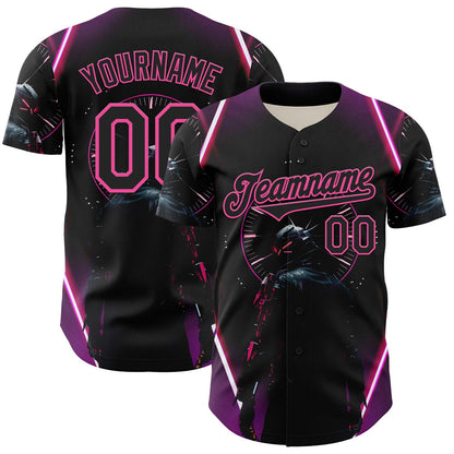 Custom Blue Black-Pink 3D Pattern Design Outer Space Light Swords Authentic Baseball Jersey - Sky-Custom