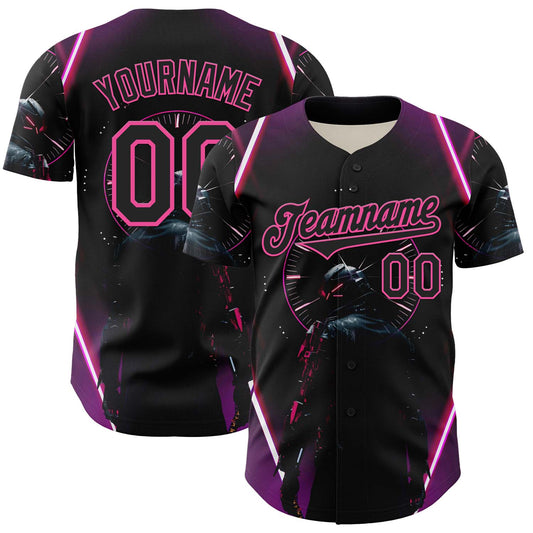 Custom Blue Black-Pink 3D Pattern Design Outer Space Light Swords Authentic Baseball Jersey - Sky-Custom