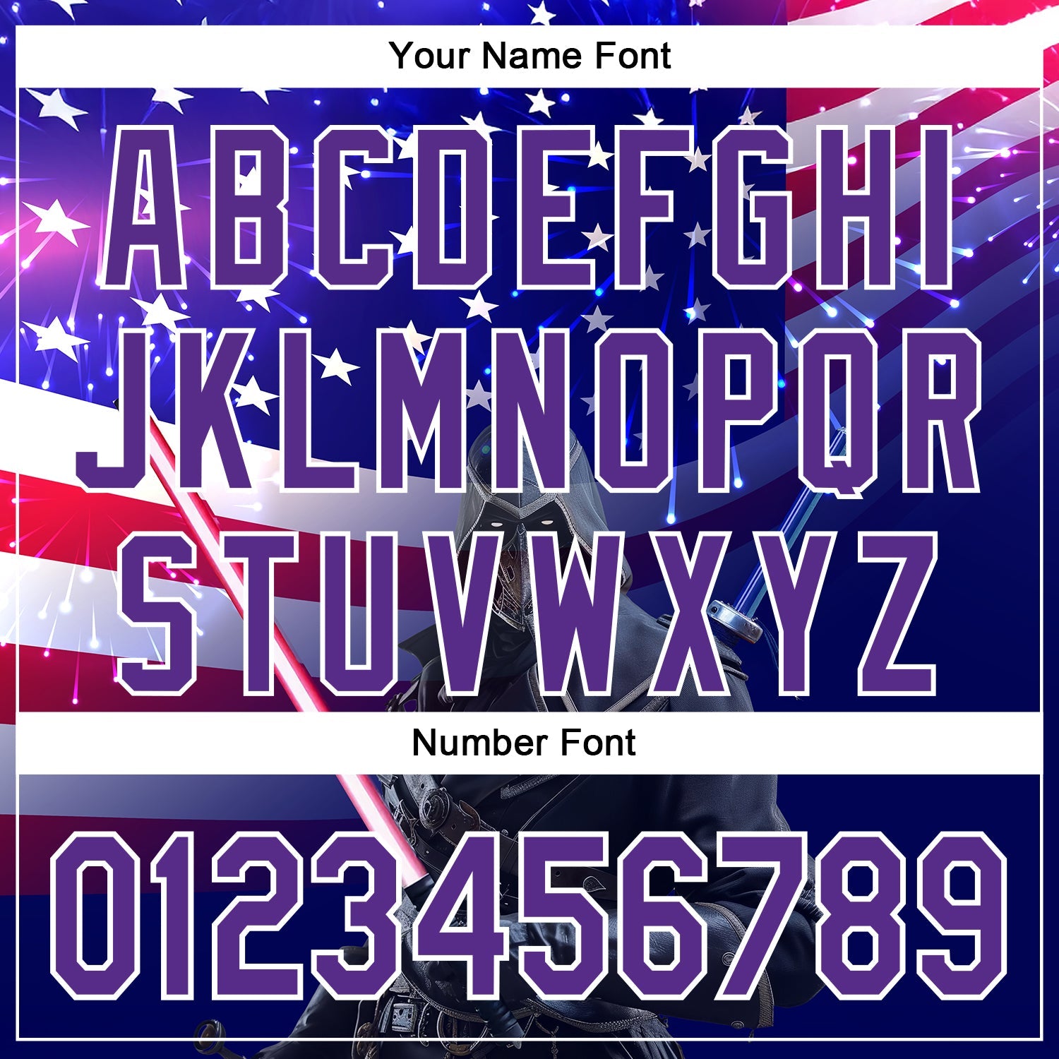 Custom Blue Purple-White 3D Pattern Design Outer Space Light Swords American Flag Authentic Baseball Jersey - Sky-Custom