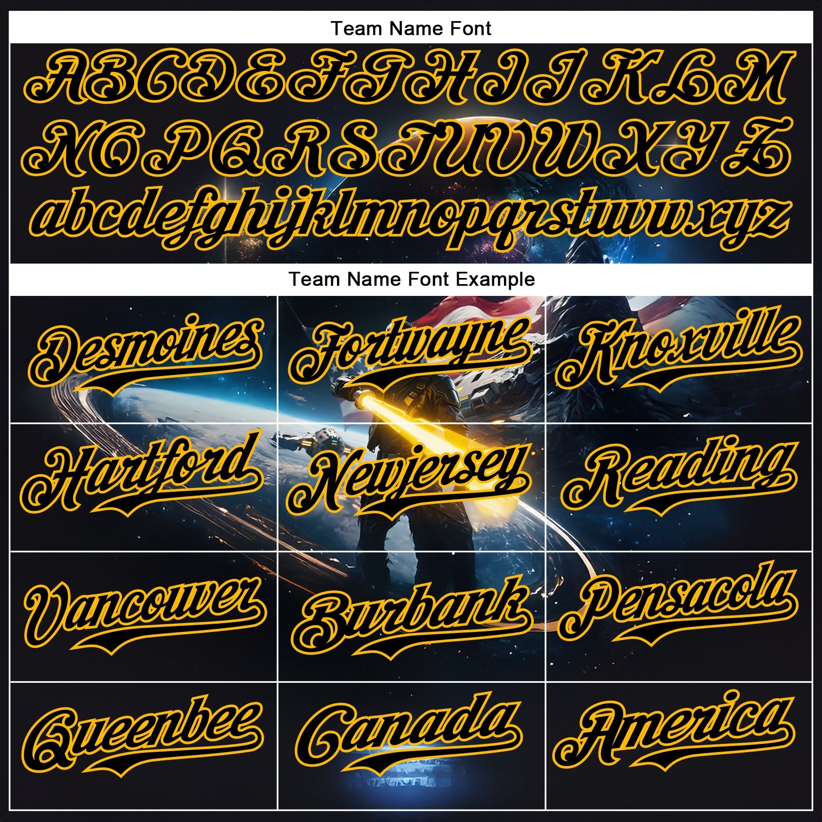 Custom Black Gold 3D Pattern Design Outer Space Light Swords American Flag Authentic Baseball Jersey - Sky-Custom