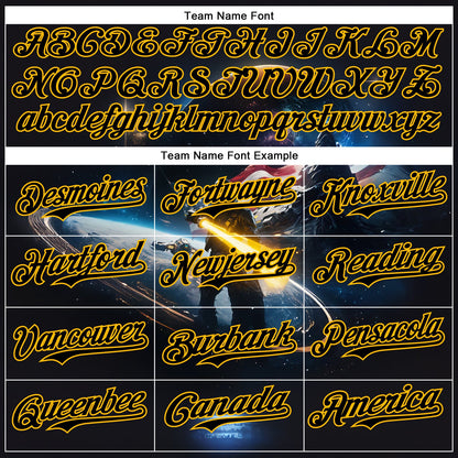 Custom Black Gold 3D Pattern Design Outer Space Light Swords American Flag Authentic Baseball Jersey - Sky-Custom
