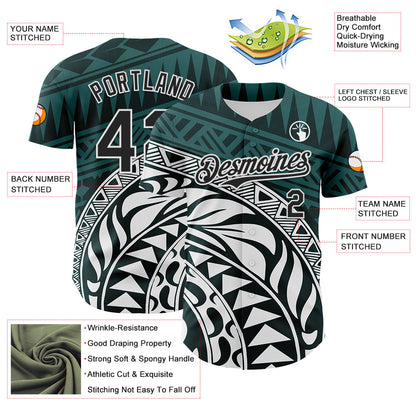 Custom Teal Black-White 3D Polynesian Style Islander Authentic Baseball Jersey - Sky-Custom