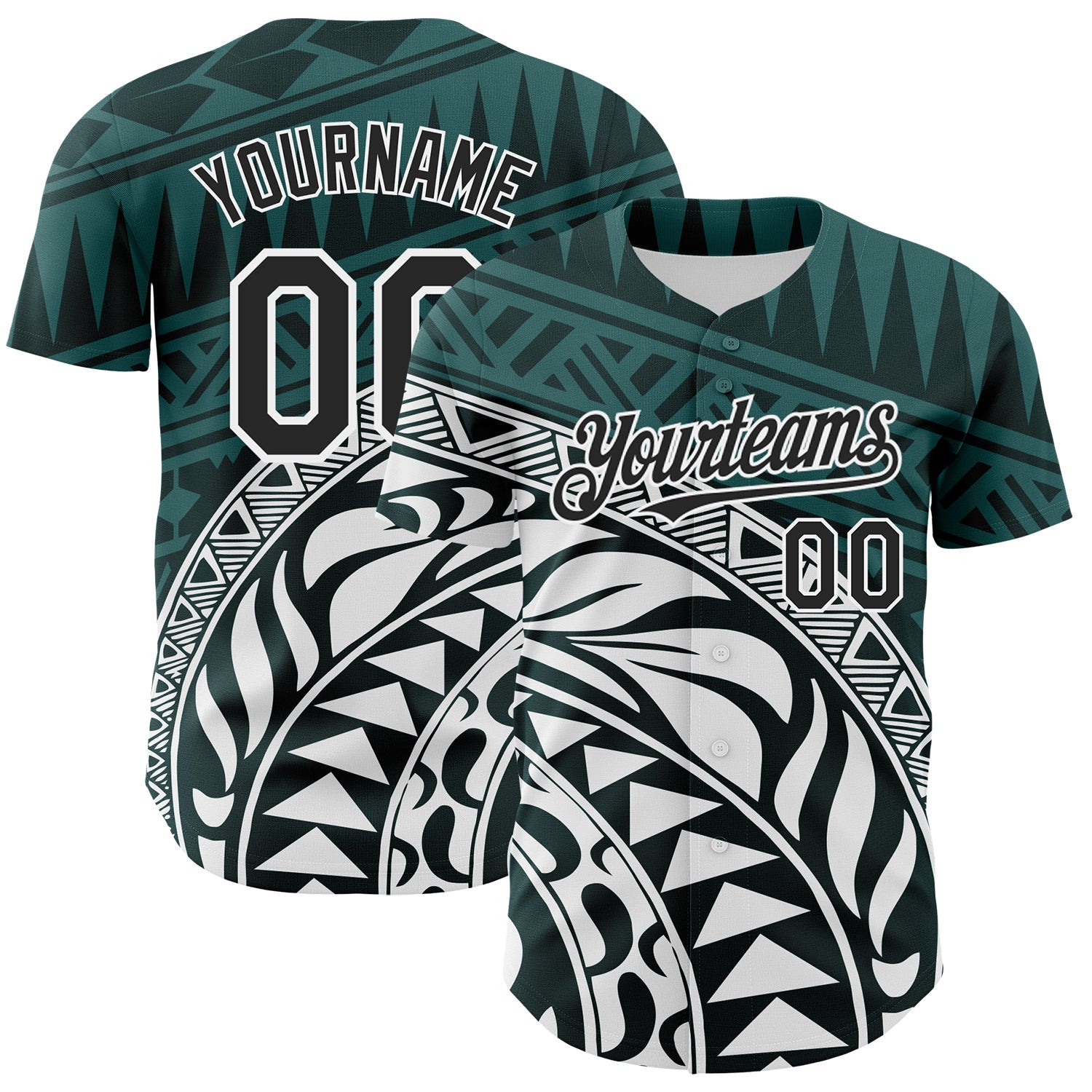 Custom Teal Black-White 3D Polynesian Style Islander Authentic Baseball Jersey - Sky-Custom