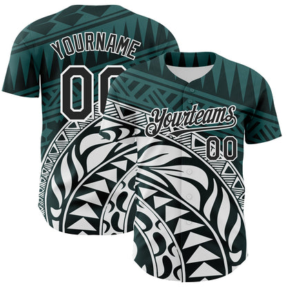 Custom Teal Black-White 3D Polynesian Style Islander Authentic Baseball Jersey - Sky-Custom