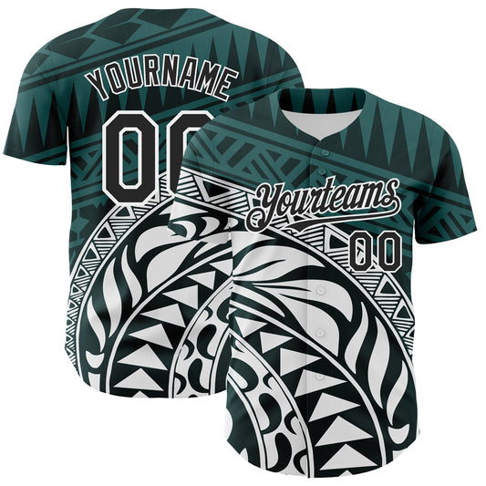 Custom Teal Black-White 3D Polynesian Style Islander Authentic Baseball Jersey - Sky-Custom