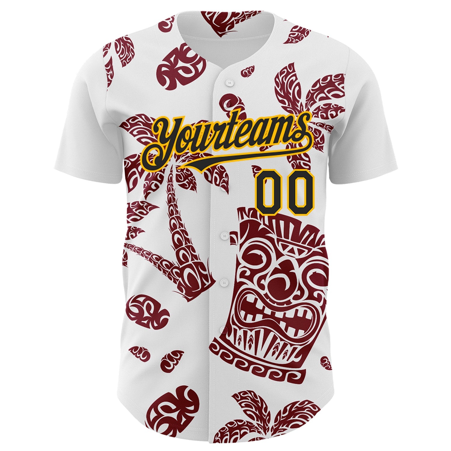 Custom White Black Crimson-Gold 3D Polynesian Style Tiki Culture Islander Authentic Baseball Jersey - Sky-Custom