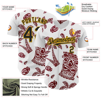 Custom White Black Crimson-Gold 3D Polynesian Style Tiki Culture Islander Authentic Baseball Jersey - Sky-Custom