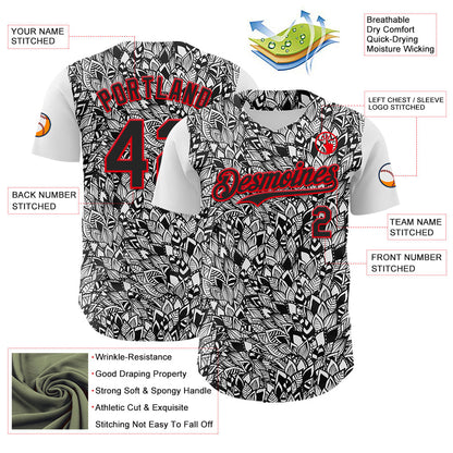 Custom White Black-Fire Red 3D Polynesian Style Islander Authentic Baseball Jersey - Sky-Custom