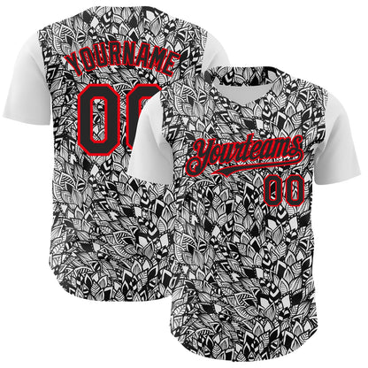 Custom White Black-Fire Red 3D Polynesian Style Islander Authentic Baseball Jersey - Sky-Custom