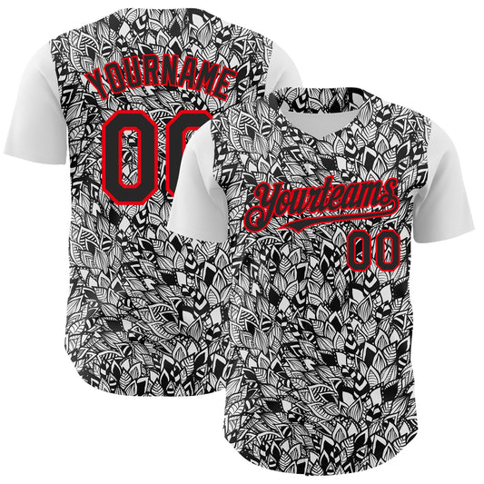 Custom White Black-Fire Red 3D Polynesian Style Islander Authentic Baseball Jersey - Sky-Custom