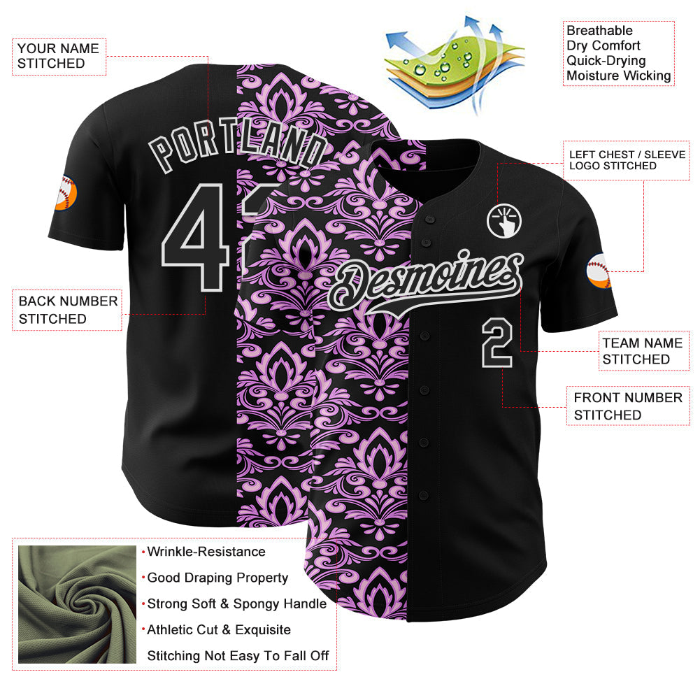 Custom Black Purple-White 3D Polynesian Style Islander Authentic Baseball Jersey - Sky-Custom