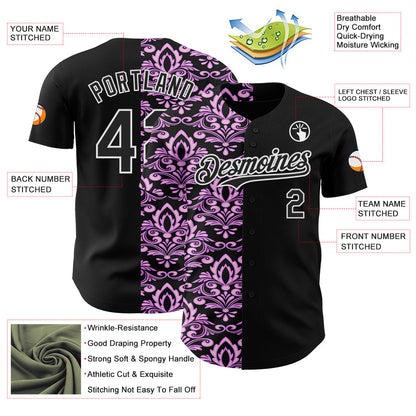 Custom Black Purple-White 3D Polynesian Style Islander Authentic Baseball Jersey - Sky-Custom