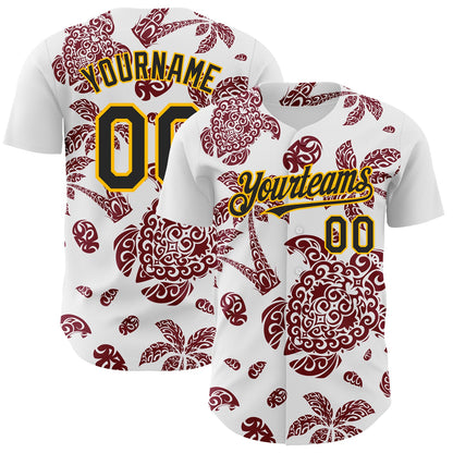 Custom White Black Crimson-Gold 3D Polynesian Style Palm Trees Islander Authentic Baseball Jersey - Sky-Custom