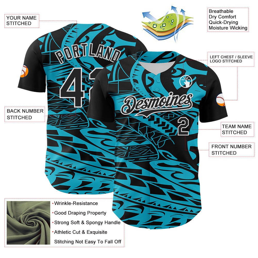 Custom Black Lakes Blue-White 3D Polynesian Style Islander Authentic Baseball Jersey - Sky-Custom