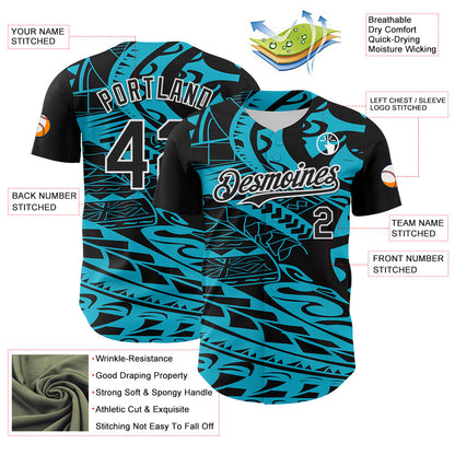Custom Black Lakes Blue-White 3D Polynesian Style Islander Authentic Baseball Jersey - Sky-Custom
