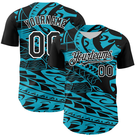 Custom Black Lakes Blue-White 3D Polynesian Style Islander Authentic Baseball Jersey - Sky-Custom