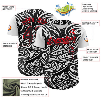 Custom Black White-Fire Red 3D Polynesian Style Islander Authentic Baseball Jersey - Sky-Custom