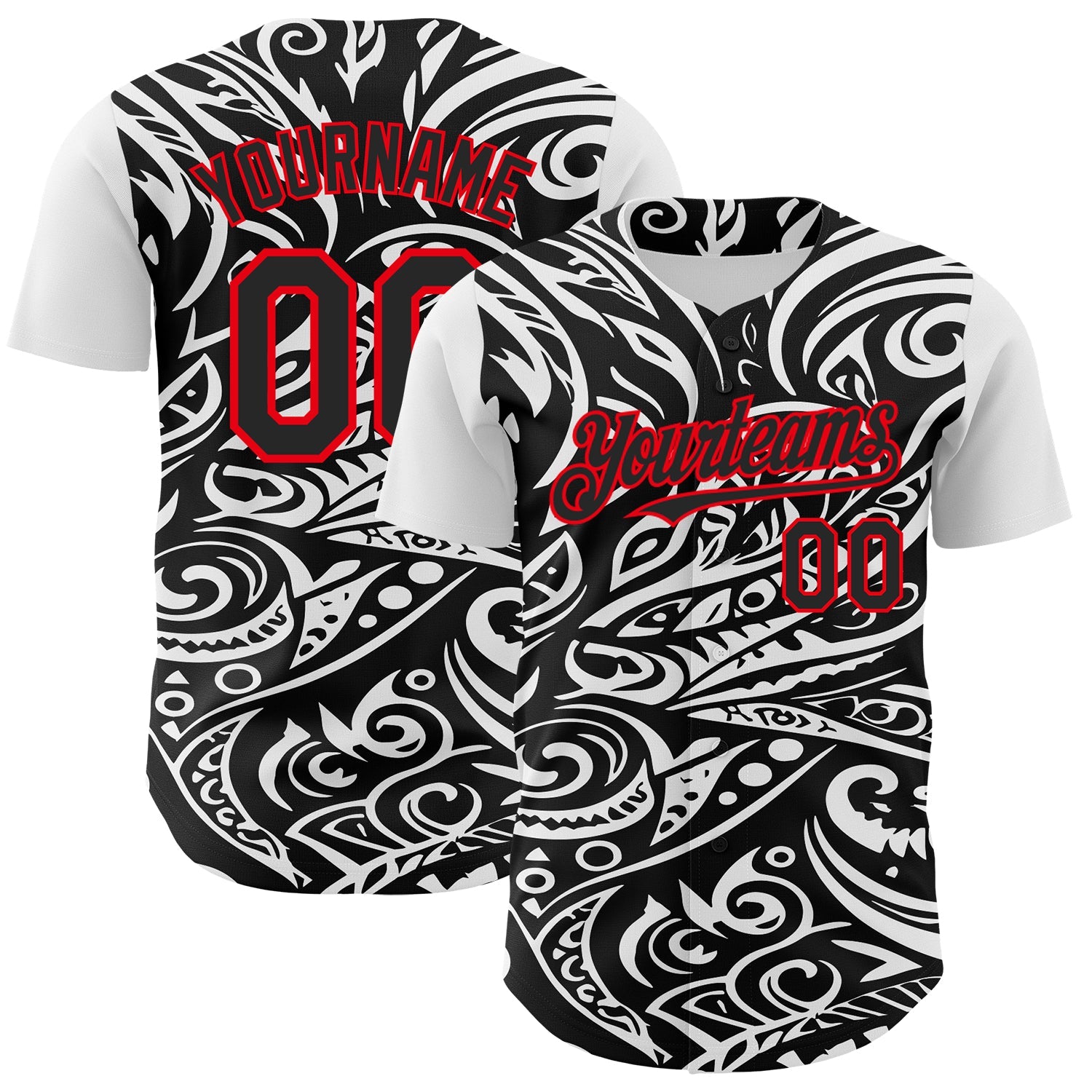 Custom Black White-Fire Red 3D Polynesian Style Islander Authentic Baseball Jersey - Sky-Custom