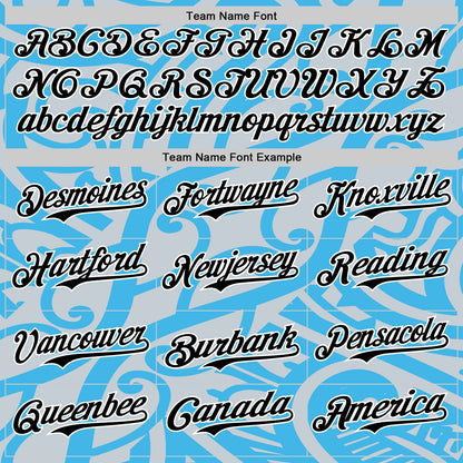 Custom Sky Blue Black Silver-White 3D Polynesian Style Islander Authentic Baseball Jersey - Sky-Custom