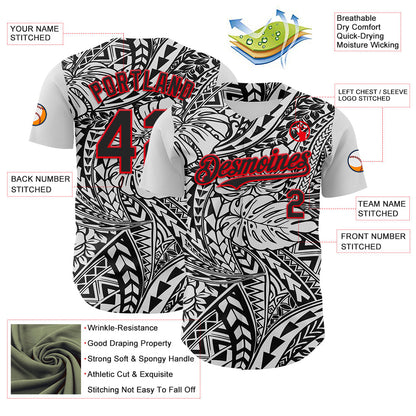 Custom Black White-Fire Red 3D Polynesian Style Islander Authentic Baseball Jersey - Sky-Custom