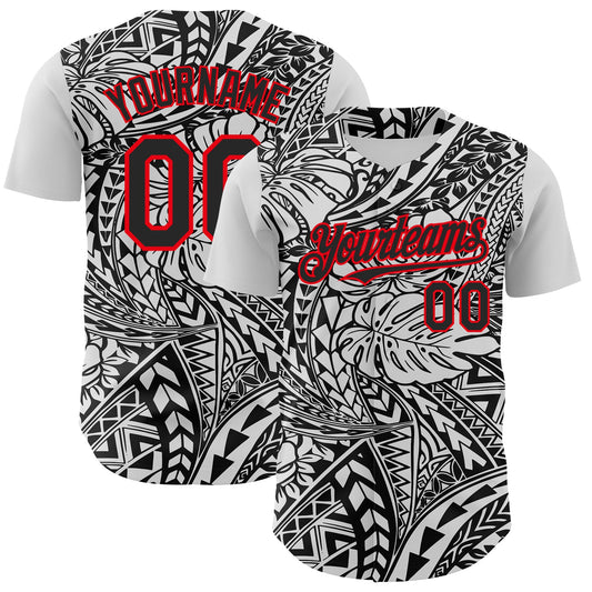 Custom Black White-Fire Red 3D Polynesian Style Islander Authentic Baseball Jersey - Sky-Custom