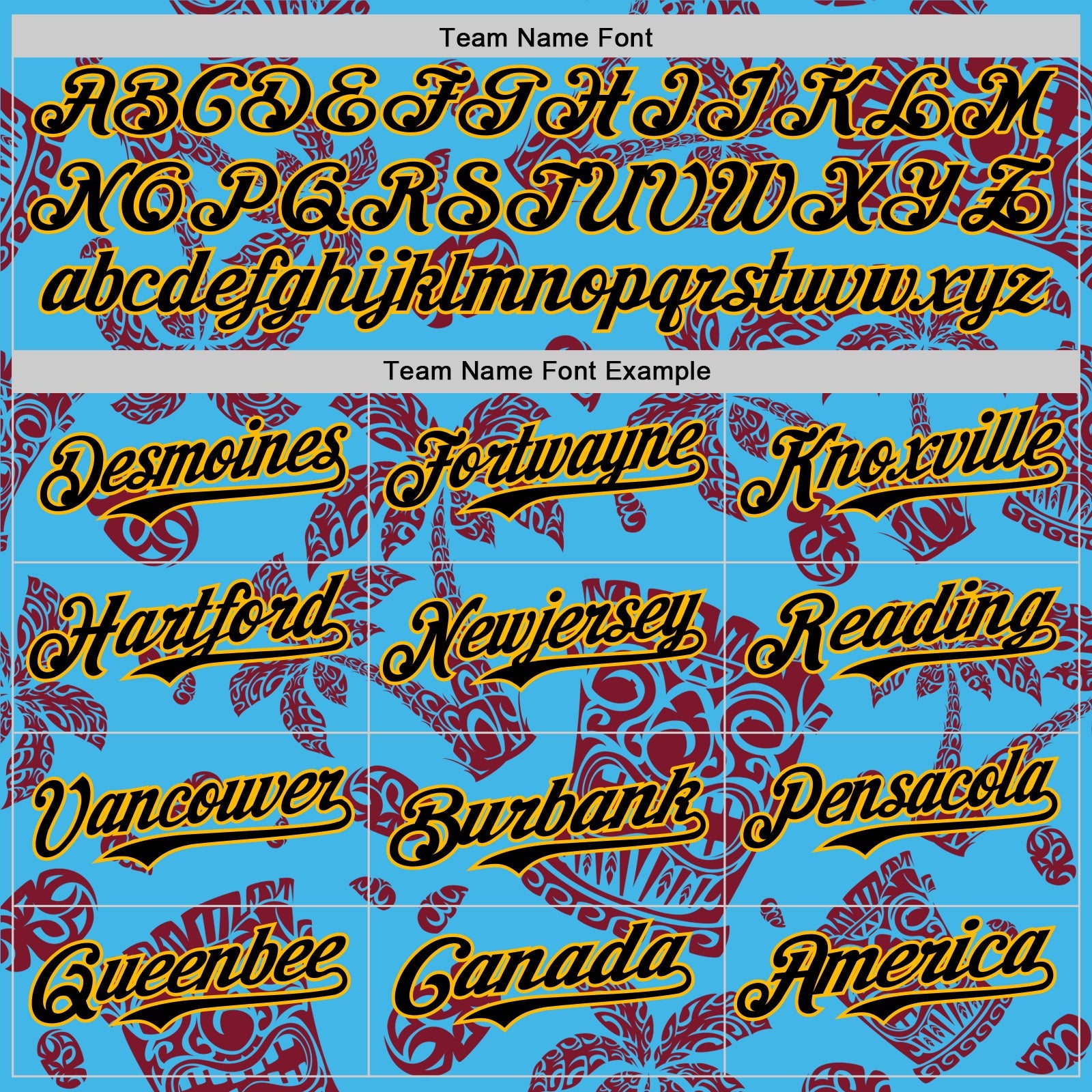 Custom Sky Blue Black Crimson-Gold 3D Polynesian Style Tiki Culture Islander Authentic Baseball Jersey - Sky-Custom