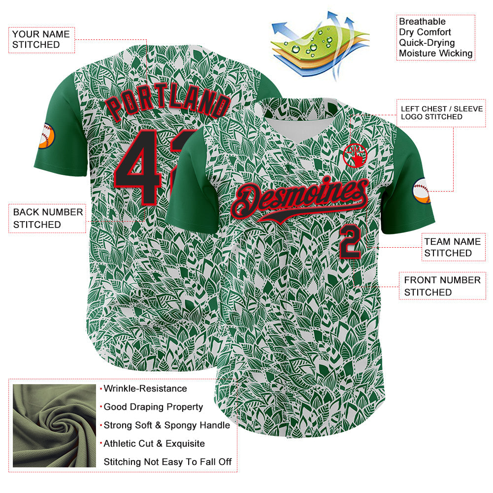 Custom White Black Kelly Green-Fire Red 3D Polynesian Style Islander Authentic Baseball Jersey - Sky-Custom