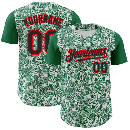 Custom White Black Kelly Green-Fire Red 3D Polynesian Style Islander Authentic Baseball Jersey - Sky-Custom