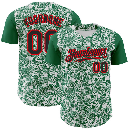 Custom White Black Kelly Green-Fire Red 3D Polynesian Style Islander Authentic Baseball Jersey - Sky-Custom