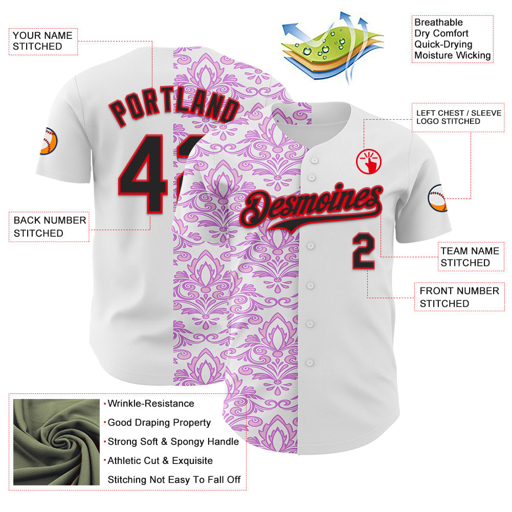 Custom White Black Purple-Fire Red 3D Polynesian Style Islander Authentic Baseball Jersey - Sky-Custom