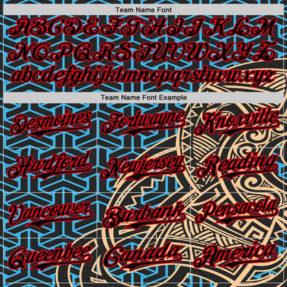 Custom Black Sky Blue Old Gold-Fire Red 3D Polynesian Style Islander Authentic Baseball Jersey - Sky-Custom