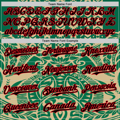 Custom Kelly Green Black Vegas Gold-Fire Red 3D Polynesian Style Islander Authentic Baseball Jersey - Sky-Custom