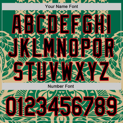 Custom Kelly Green Black Vegas Gold-Fire Red 3D Polynesian Style Islander Authentic Baseball Jersey - Sky-Custom