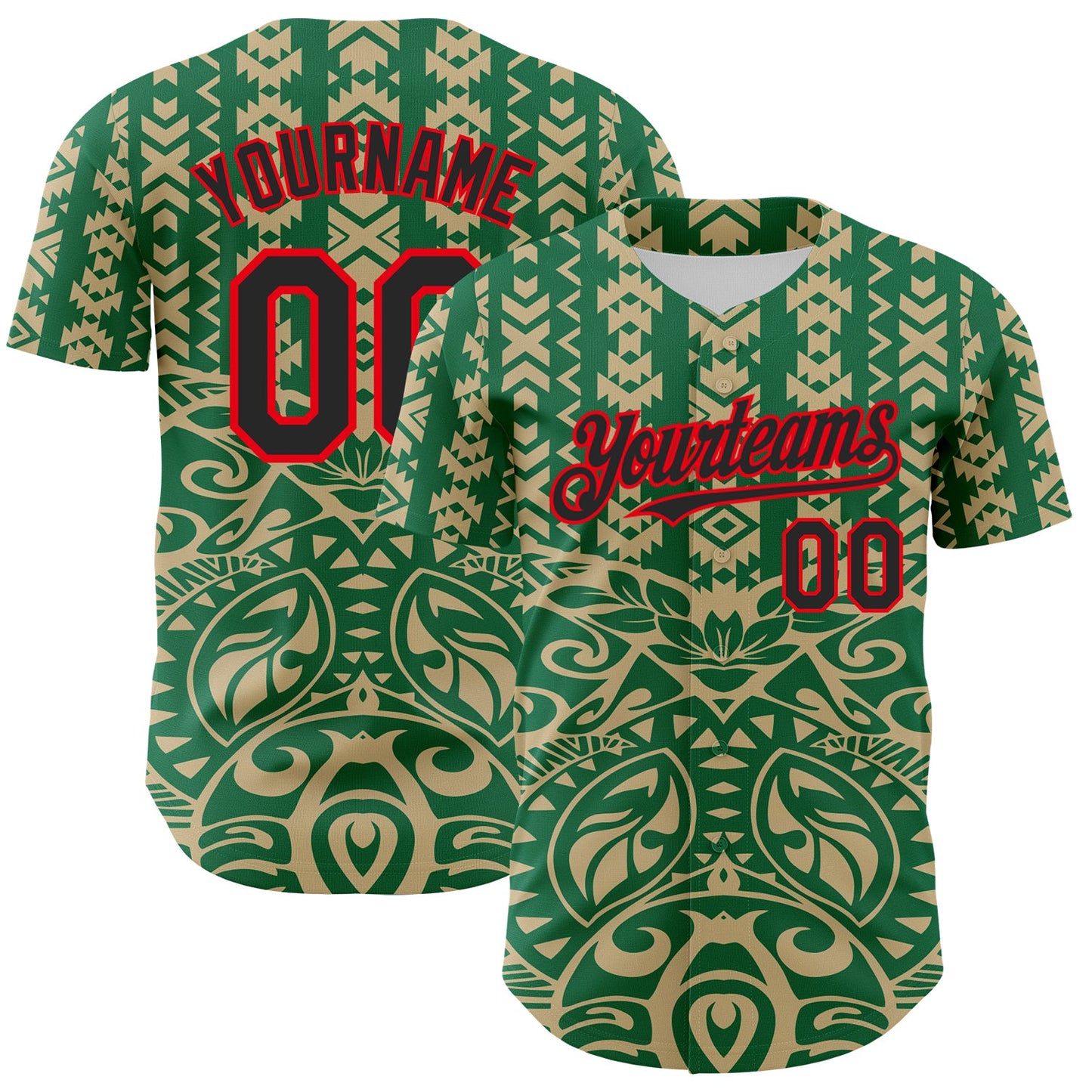 Custom Kelly Green Black Vegas Gold-Fire Red 3D Polynesian Style Islander Authentic Baseball Jersey - Sky-Custom