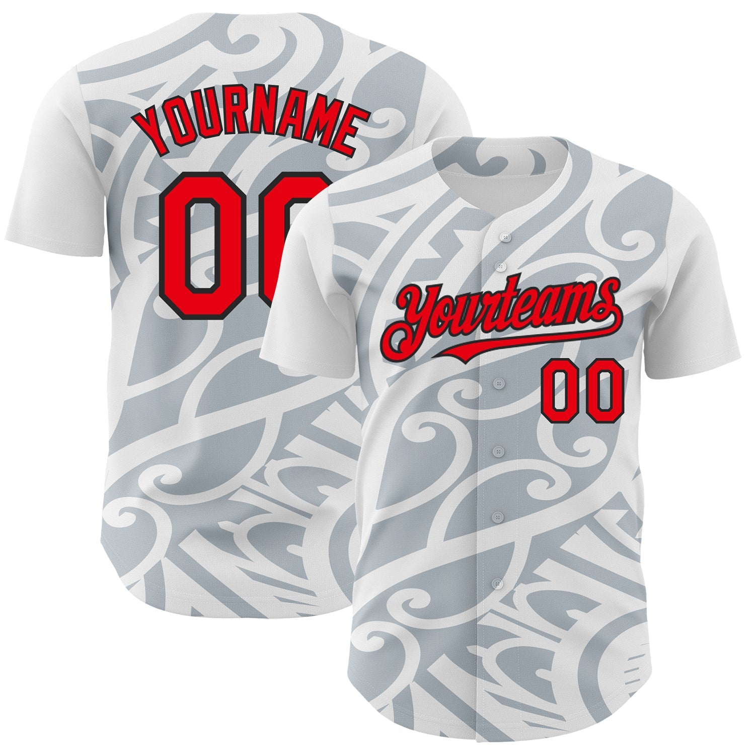 Custom White Fire Red Silver-Black 3D Polynesian Style Islander Authentic Baseball Jersey - Sky-Custom