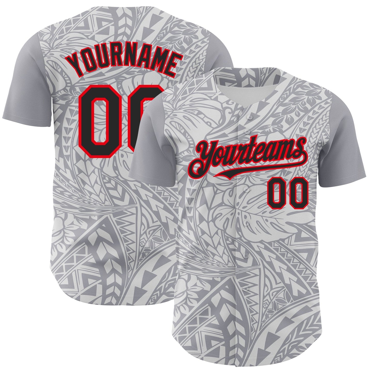 Custom Gray Black White-Fire Red 3D Polynesian Style Palm Leaves Islander Authentic Baseball Jersey - Sky-Custom