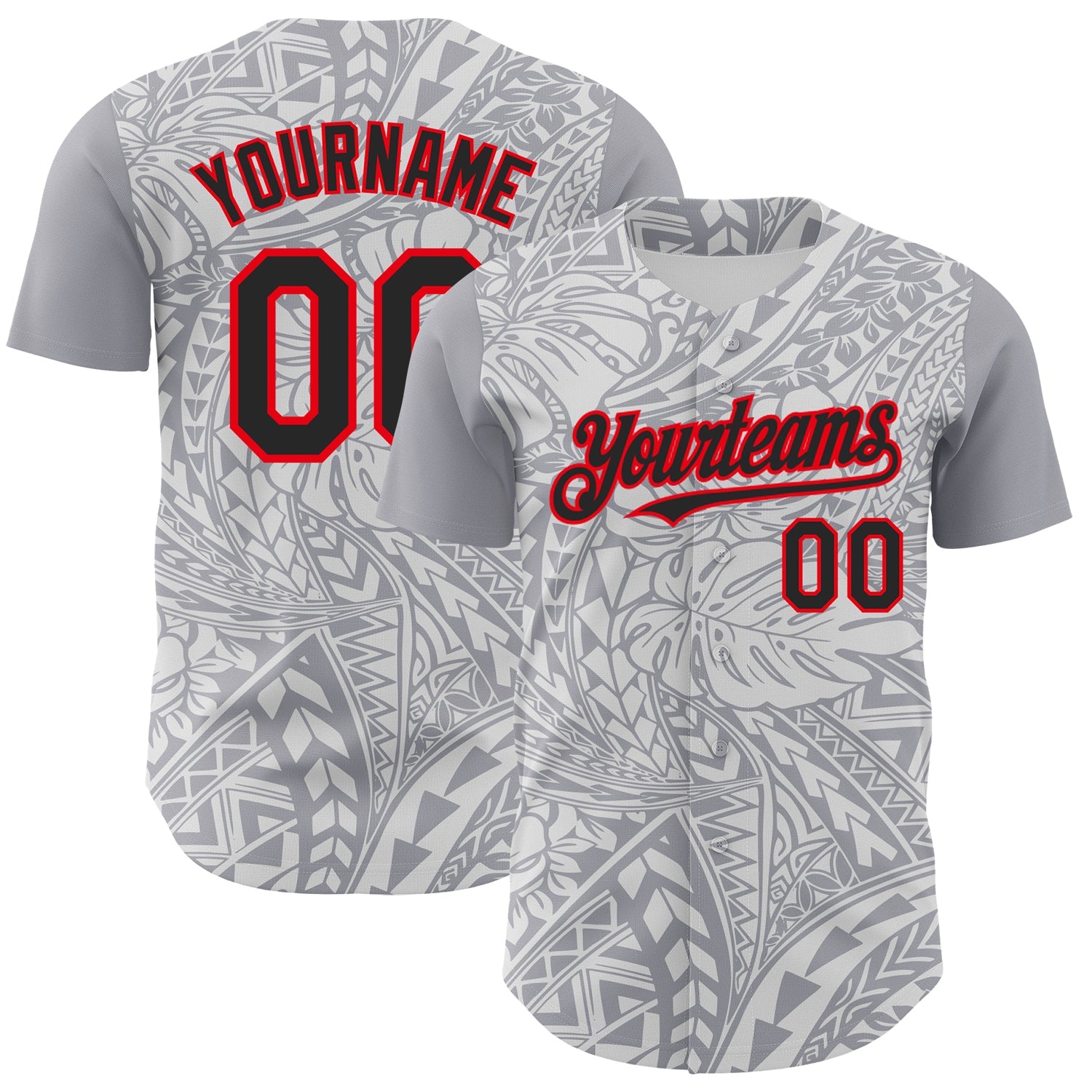 Custom Gray Black White-Fire Red 3D Polynesian Style Palm Leaves Islander Authentic Baseball Jersey - Sky-Custom
