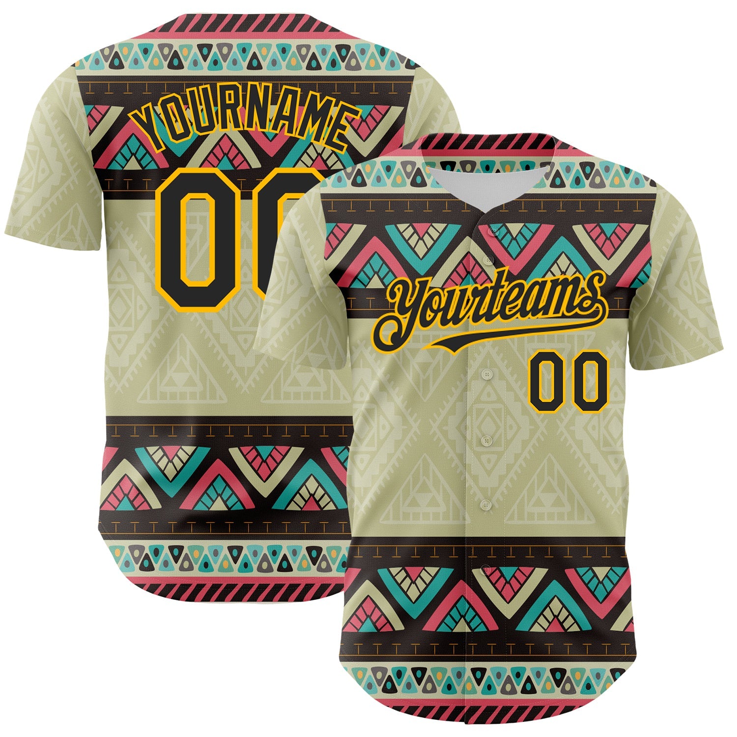 Custom Green Black-Gold 3D Polynesian Style Islander Authentic Baseball Jersey - Sky-Custom