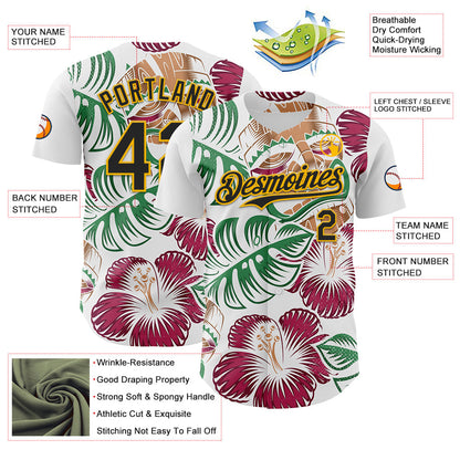 Custom White Black-Gold 3D Polynesian Style Tiki Culture Palm Leaves Islander Authentic Baseball Jersey - Sky-Custom