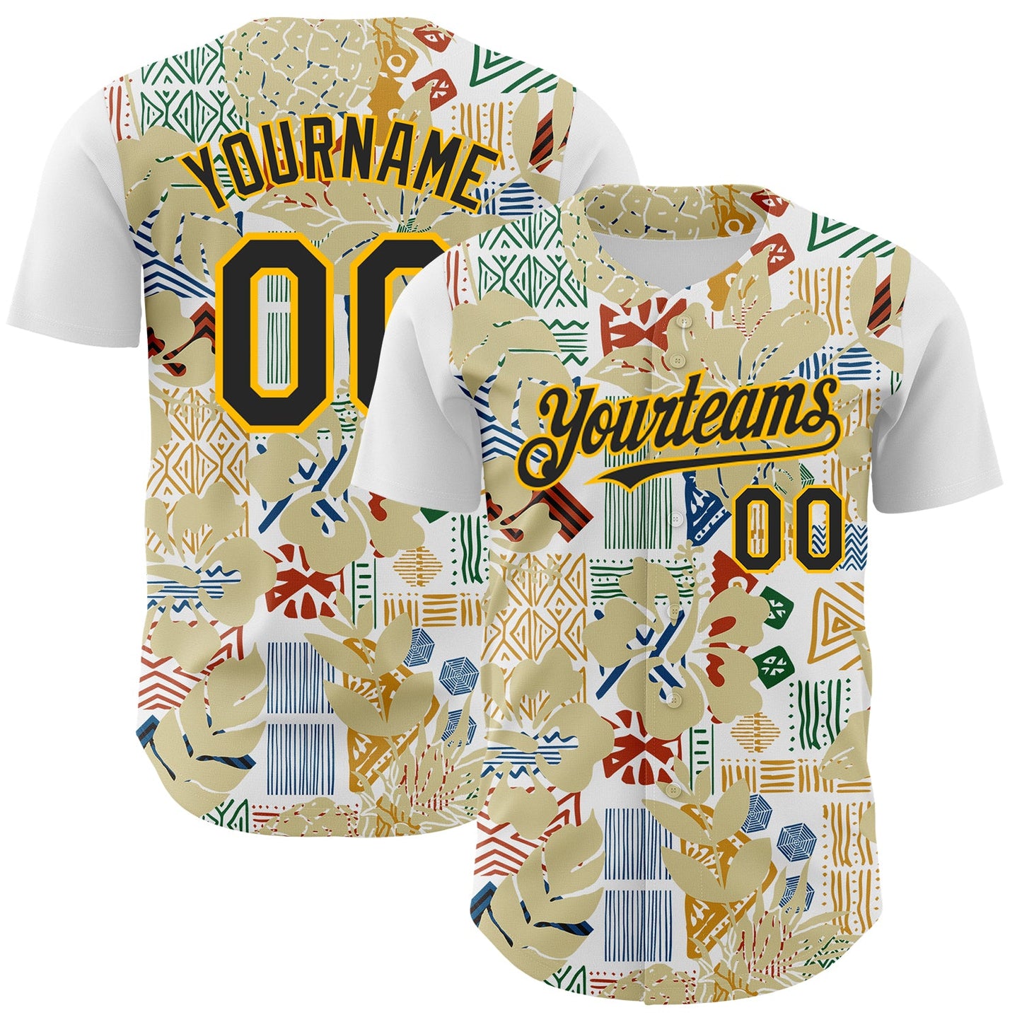 Custom White Black-Gold 3D Polynesian Style Palm Leaves Islander Authentic Baseball Jersey - Sky-Custom