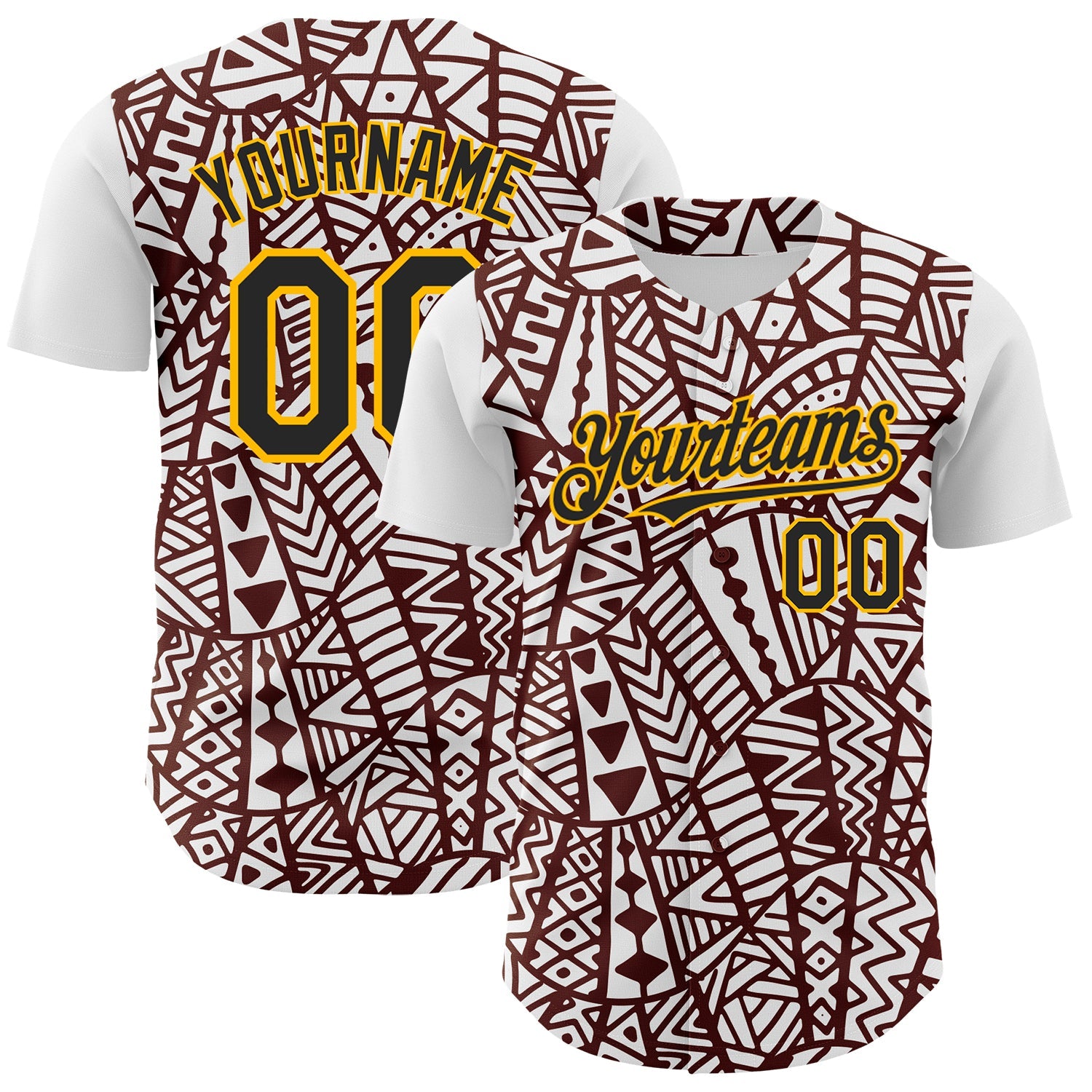 Custom White Black Brown-Gold 3D Polynesian Style Islander Authentic Baseball Jersey - Sky-Custom